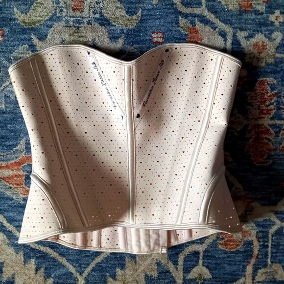 VARATINA ITALY Latex Corset Rubber Overbust Bustier Perforated Pink Boning 42 XL